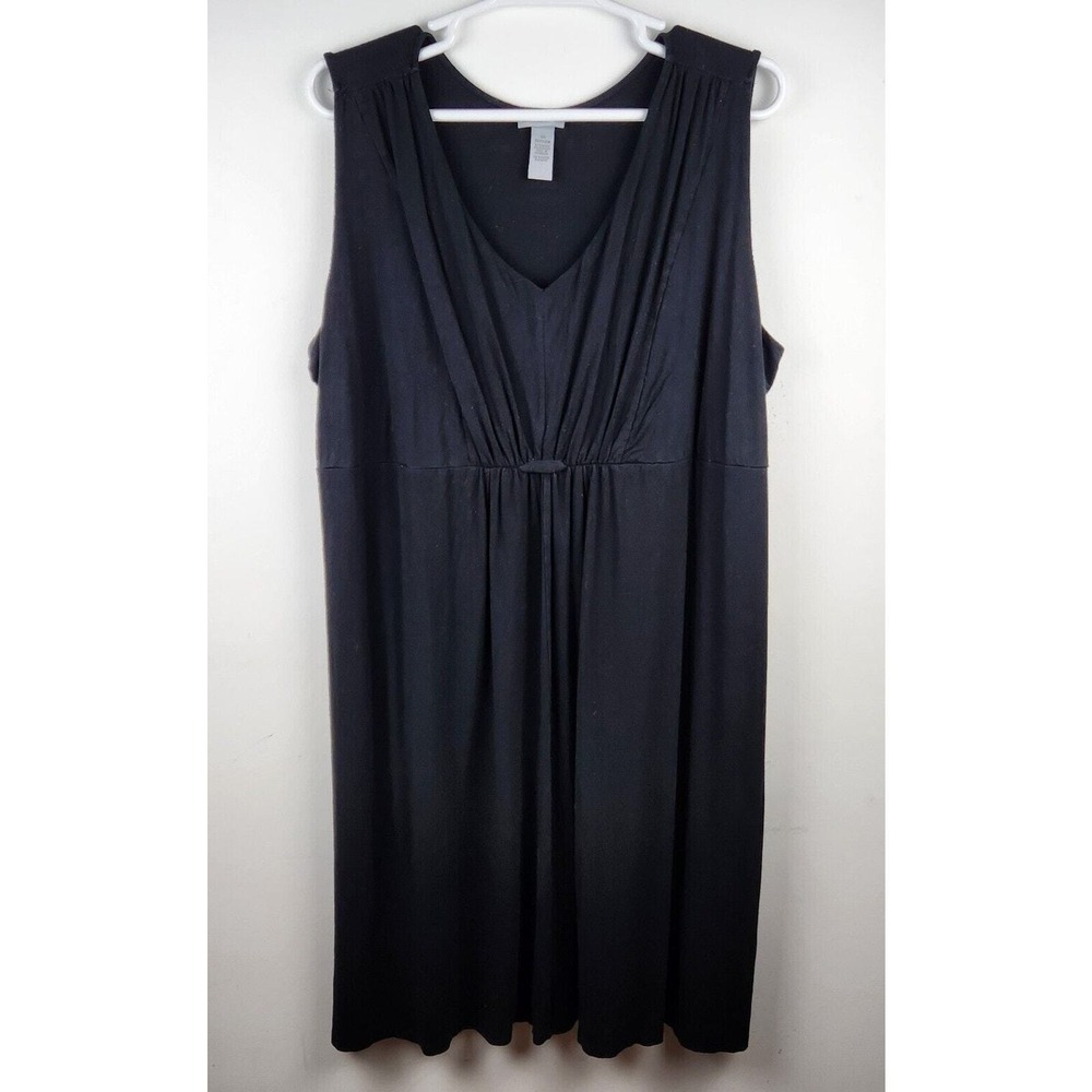 Catherines Womens 4X 30/32W‎ Dress Black Pleated Sleeveless Knee Length Stretch